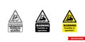 Warning forklifts in operation hazard sign icon of 3 types color, black and white, outline. Isolated vector sign symbol