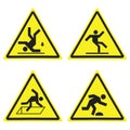 Warning Hazard Yellow Triangle Signs Set Isolated On White Royalty Free Stock Photo