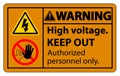 Warning High Voltage Keep Out Sign Isolate On White Background,Vector Illustration EPS.10 Royalty Free Stock Photo