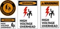Warning High Voltage Overhead Sign On White Background