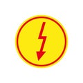 Warning high voltage sign with red lightning symbol and yellow circle in frame. Simple minimal vector illustration. Royalty Free Stock Photo