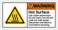 Warning Hot Surface Can cause severe burn Do not touch Turn off and look out,main Power disconnect and allow to Cool before