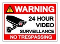 Warning 24 Hour Video Surveillance No Trespassing Symbol Sign, Vector Illustration, Isolate On White Background Label .EPS10