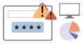 Error Warning Pop-ups with Rating Stars, Monitor, and Pie Chart Representation Royalty Free Stock Photo