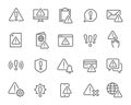 Warning icons set. Collection of linear simple web icons such as Exclamation Mark, Warning Sign, Security, Error, Attack Royalty Free Stock Photo