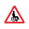 Warning invalid. Sign caution wheelchair on road. Danger way symbol red Triangle