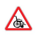 Warning invalid. Sign caution wheelchair on road. Danger way symbol red Triangle