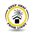 Warning ISO symbol Keep away from sun light, don`t heat sign, keep in cool place pictogram. Round icon for cargo delivery Royalty Free Stock Photo