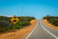 Warning kangaroos and cows sign on Australian bush road near Billa Bong Roadhouse Royalty Free Stock Photo