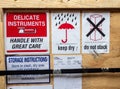 Warning label beside transportation wooden box