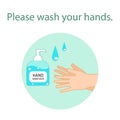 Warning label for Washing Hands with Alcohol gel,hand sanitizer, Water. Infographic Steps How Washing Hands Properly. Prevention a