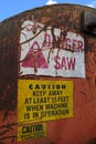 Warning Labels on Log Cutoff Slasher Saw