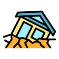 Warning landslide house icon color outline vector