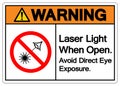 Warning Laser Light When Open Avoid Direct Eye Exposure Symbol Sign ,Vector Illustration, Isolate On White Background Label. EPS10