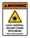 Warning Laser radiation,do not stare into beam,class 2 laser product Sign on white background Royalty Free Stock Photo