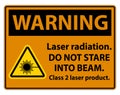 Warning Laser radiation,do not stare into beam,class 2 laser product Sign on white background Royalty Free Stock Photo