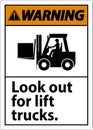 Warning Look Out For Lift Trucks Sign On White Background