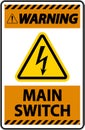 Warning Main Switch Sign On White Background