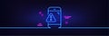 Warning message line icon. Phone alert sign. Neon light glow effect. Vector Royalty Free Stock Photo