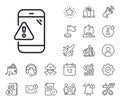 Warning message line icon. Phone alert sign. Salaryman, gender equality and alert bell. Vector