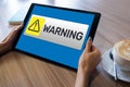 Warning message sign on screen. Virus detection security breathe hardware or software trouble. cyber security concept. Royalty Free Stock Photo