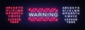 Warning Neon Text Vector. Danger Zone neon sign, design template, modern trend design, night neon signboard, night