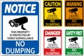 Warning No Dumping, Property Protected by Video Surveillance Sign Royalty Free Stock Photo