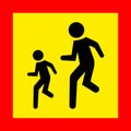 Warning about organized transportation of children. Yellow square sign.