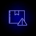 warning parcel line icon in blue neon style. Set of logistics illustration icons. Signs, symbols can be used for web, logo, mobile