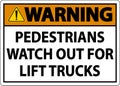 Warning Pedestrians Watch For Lift Trucks Sign On White Background