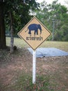 warning plate and Thailand language in photo mean & x22;warning elephants