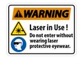 Warning Warning PPE Safety Label,Laser In Use Do Not Enter Without Wearing Laser Protective Eyewear