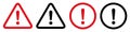 Warning, precaution, attention, alert icon, set exclamation mark in triangle and circle shape - vector