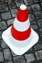 warning red striped construction cone