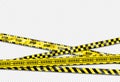 Warning ribbon. Realistic barricade tape. Black and yellow barrier, stop sign. Caution lines with repeated ornament and