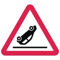 Warning road sign, risk of skidding. Royalty Free Stock Photo