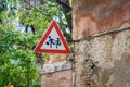 Warning road sign of Children on the street in Siena. Italy Royalty Free Stock Photo