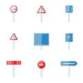 Warning road sign icons set, cartoon style Royalty Free Stock Photo