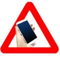 Warning road sign isolated on white 3d cell phone sign Royalty Free Stock Photo