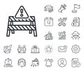 Warning road sign line icon. Attention triangle sign. Salaryman, gender equality and alert bell. Vector