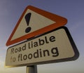 Road sign on. british cuntryside.Road liable to flooding.