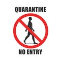 Warning round sign with the text quarantine no entry, silhouette of a running person crossed out with a red line Royalty Free Stock Photo