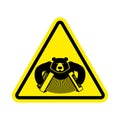 Warning Russia. bear with accordion with yellow triangle. Road s