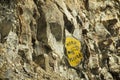 Warning safety sign on wall of mountain be careful horn please at Khardung La road pass go to Nubra Valley and Pangong lake Royalty Free Stock Photo