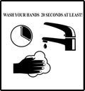 The warning sigh `Wash your hands 20 seconds at least!`