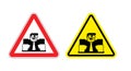 Warning sign of attention angry boss. Dangers yellow sign of violence at work. Ferocious director on red triangle. Set of road si