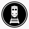 Warning sign attention train symbol black circle on white background