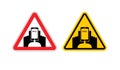 Warning sign of attention vertical video. Dangers yellow sign ha