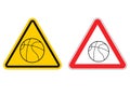 Warning sign basketball attention. Dangers yellow sign game. ball is red triangle. Set of road signs Royalty Free Stock Photo