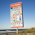 Warning sign on beach. Royalty Free Stock Photo